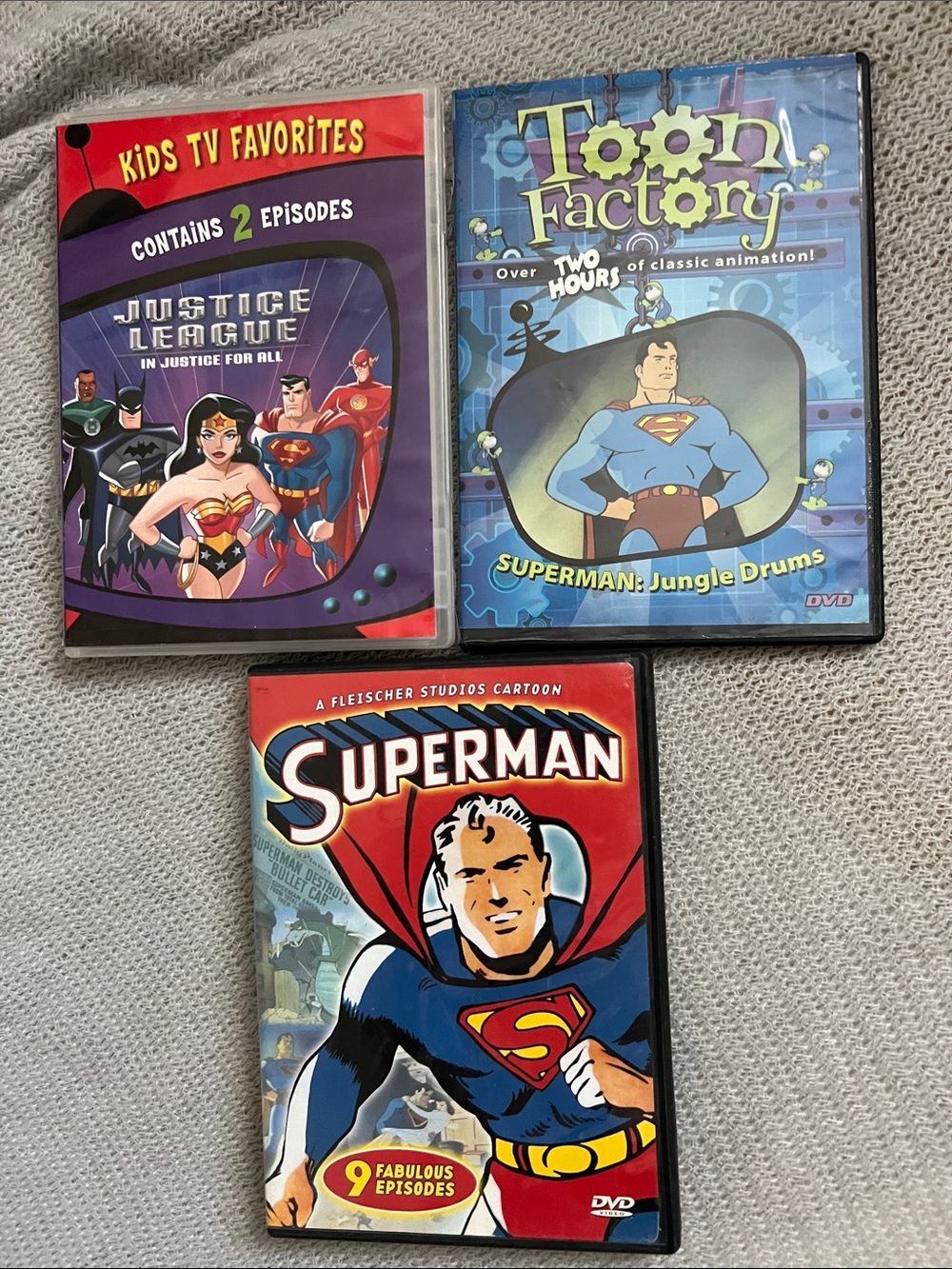 Superman & Justice League Kids DVD Bundle - Blue, Red, Purple